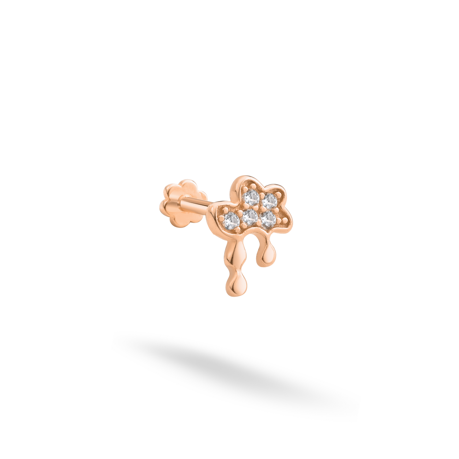 Dripping Cloud Flatback Ear Piercing 14K Gold with CZ Stone