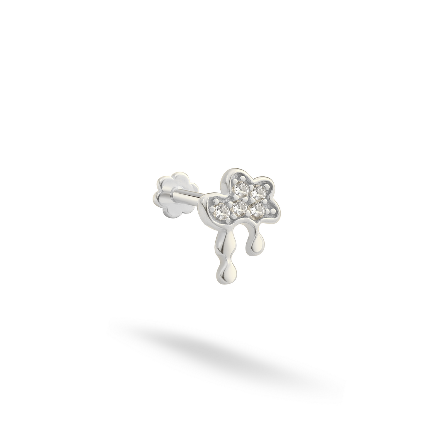 Dripping Cloud Flatback Ear Piercing 14K Gold with CZ Stone