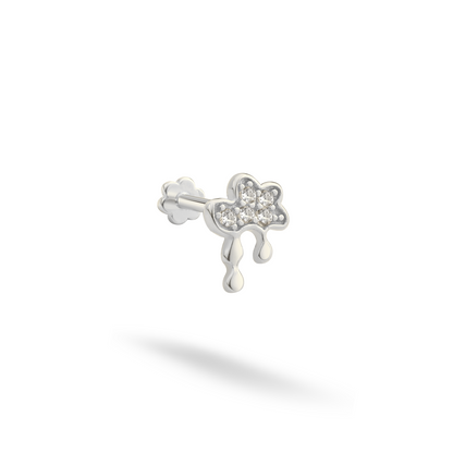 Dripping Cloud Flatback Ear Piercing 14K Gold with CZ Stone