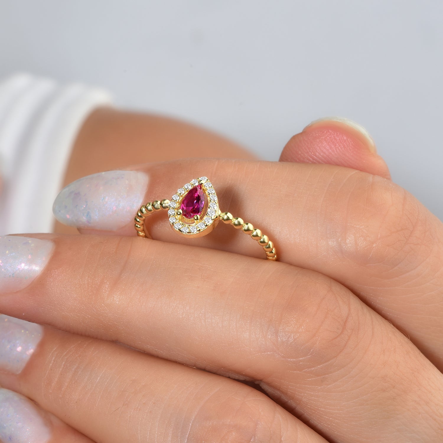 Drop Pink Diamond Open Ring 14K Gold