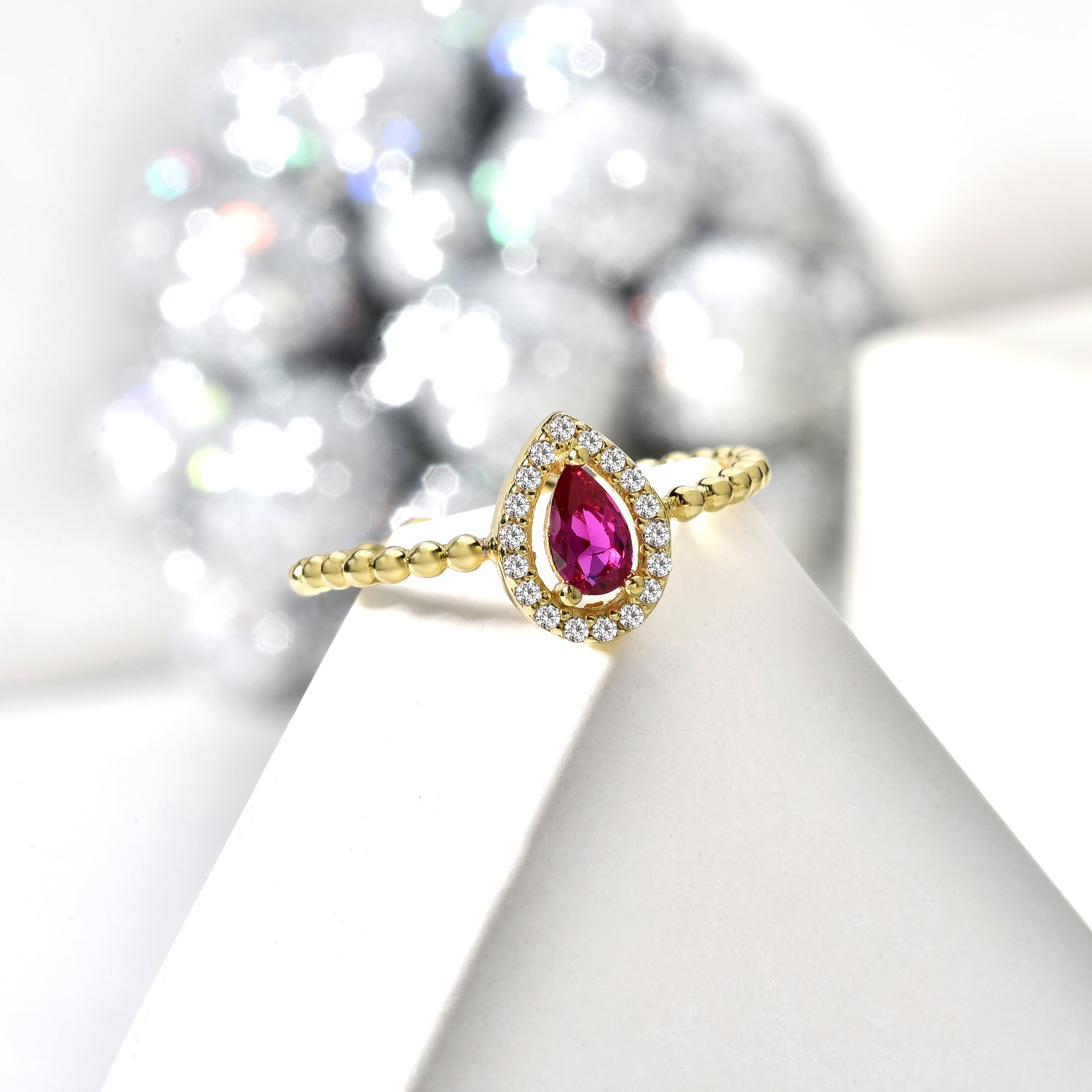 Drop Pink Diamond Open Ring 14K Gold