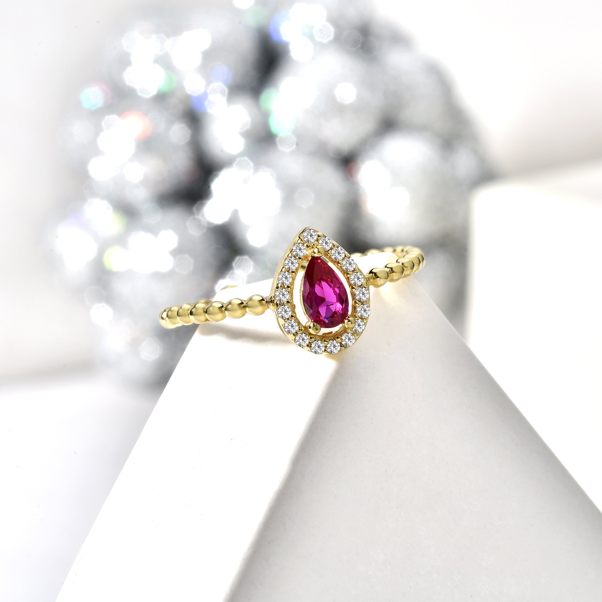 Drop Pink Diamond Open Ring 14K Gold