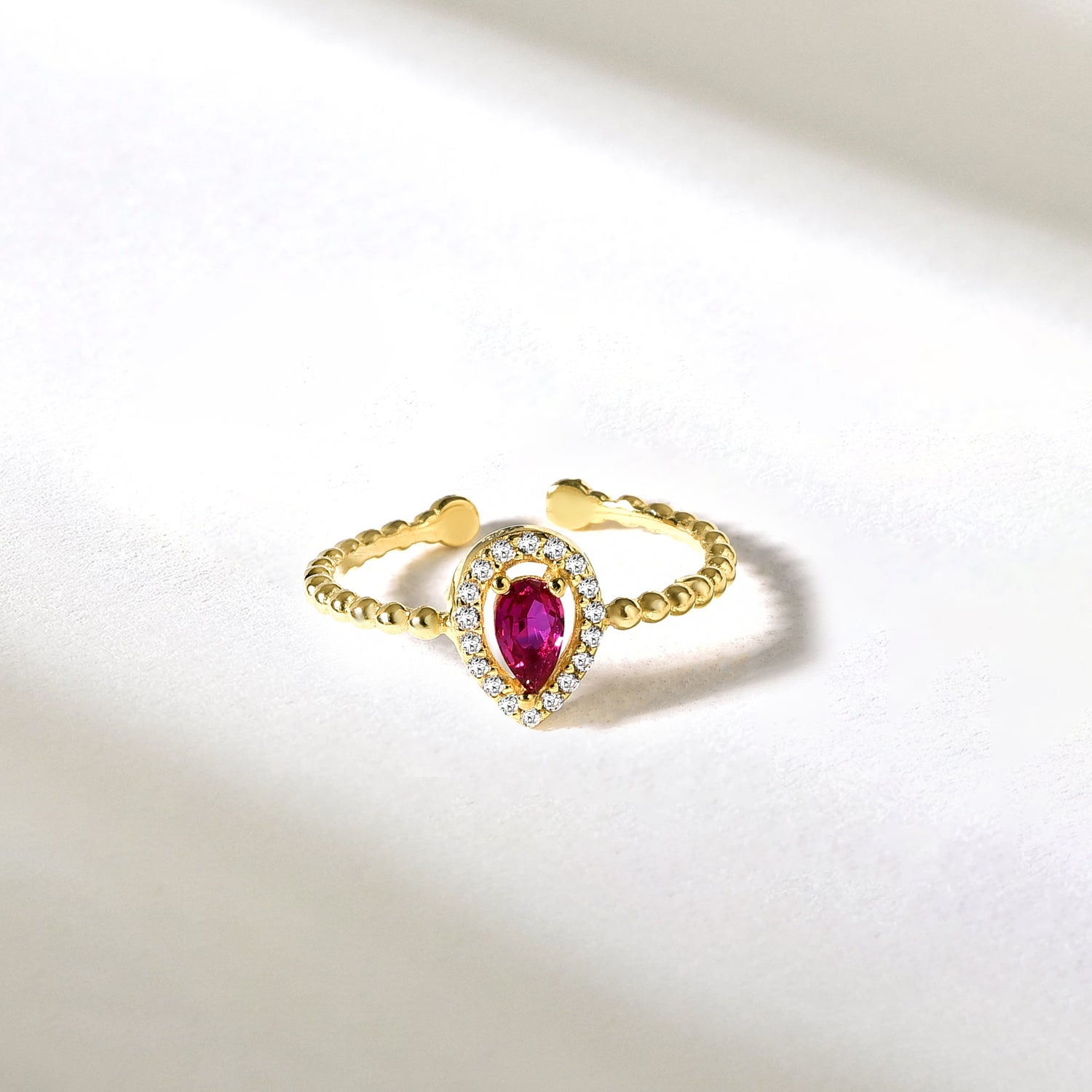 Drop Pink Diamond Open Ring 14K Gold