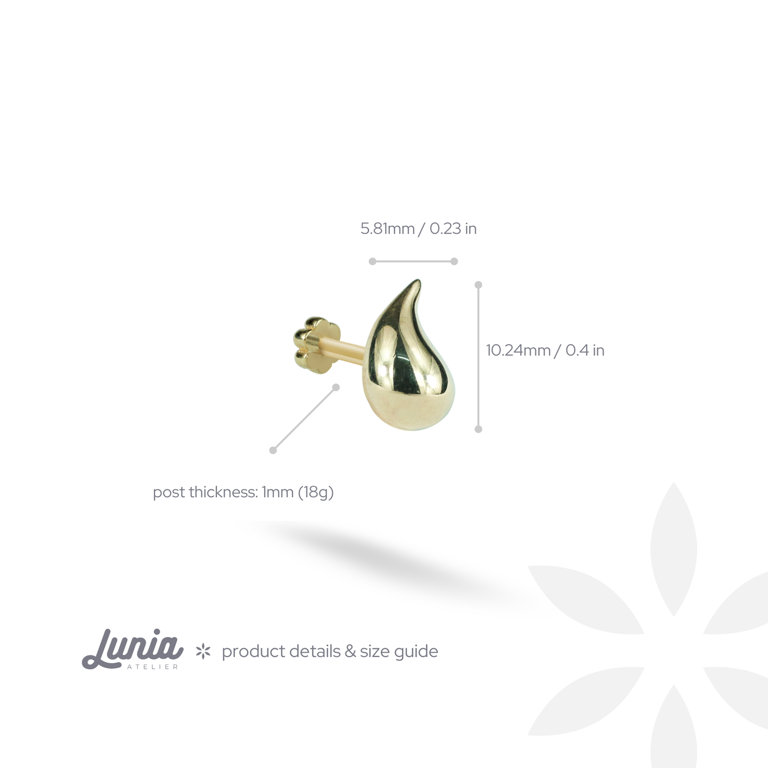 Droplet Flatback Ear Piercing 14K Gold