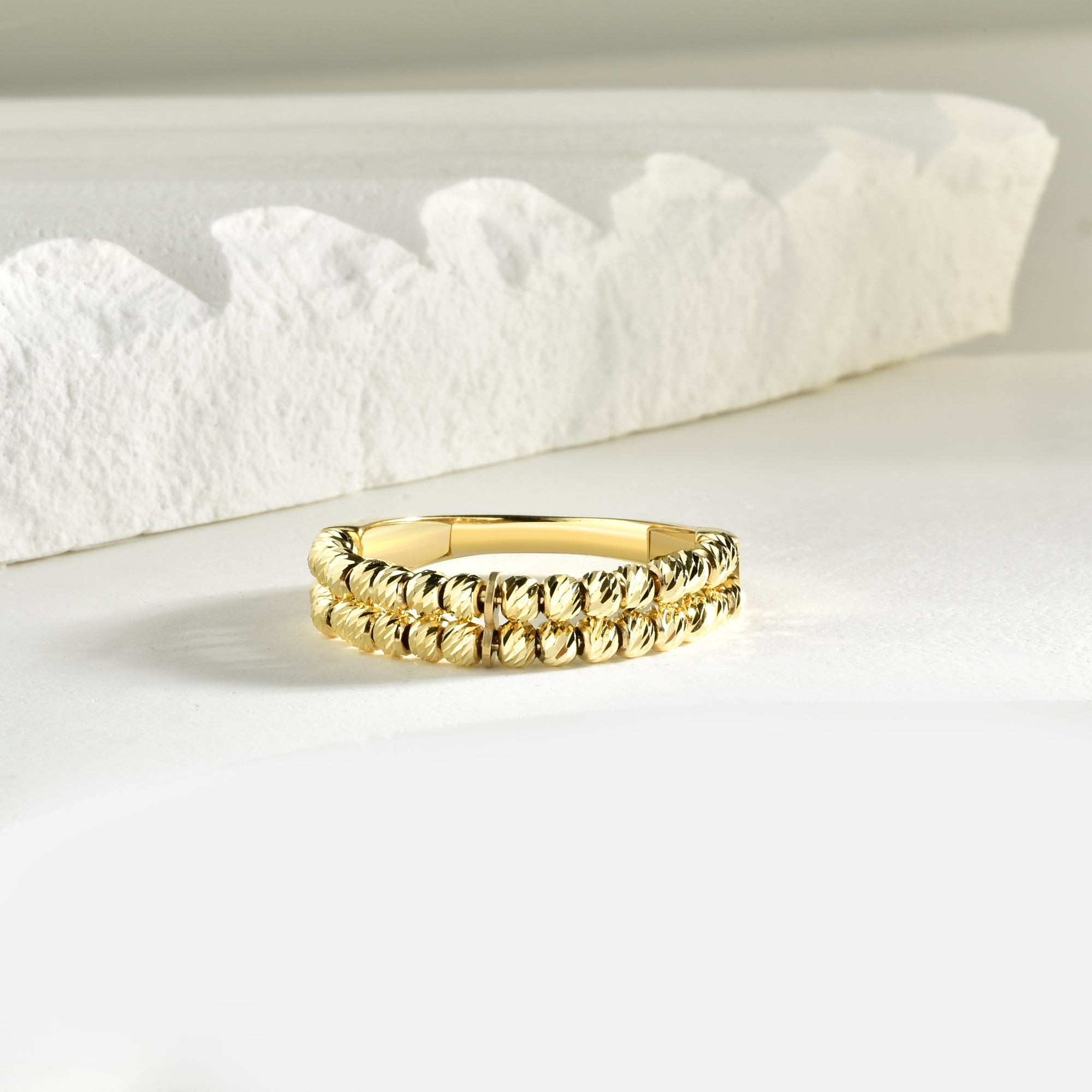 Dual Beaded Ring 14K Gold