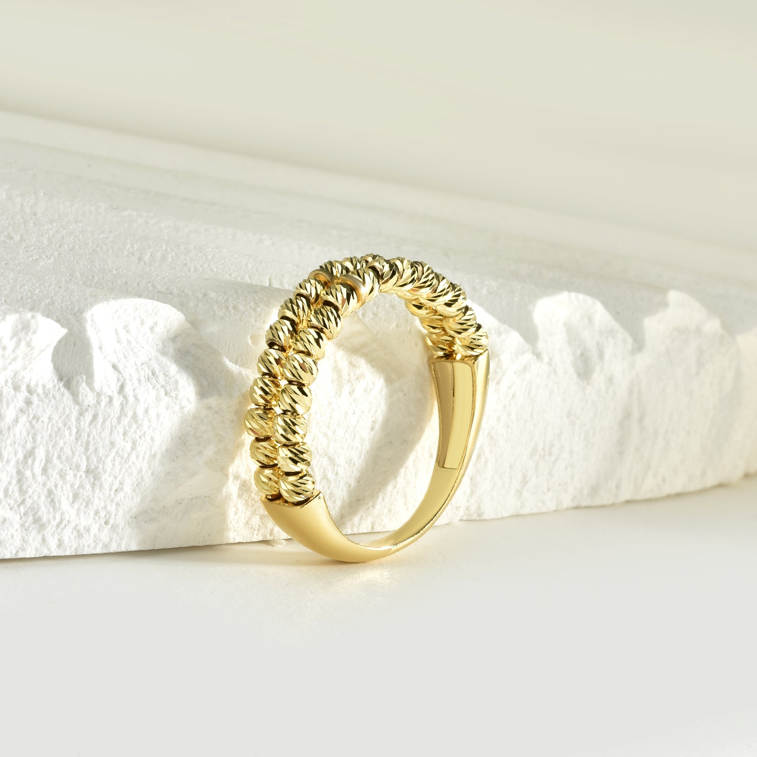 Dual Beaded Ring 14K Gold