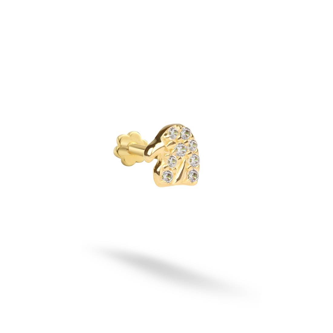 Eagle Bird Flatback Ear Piercing in 14K Gold with CZ Stone