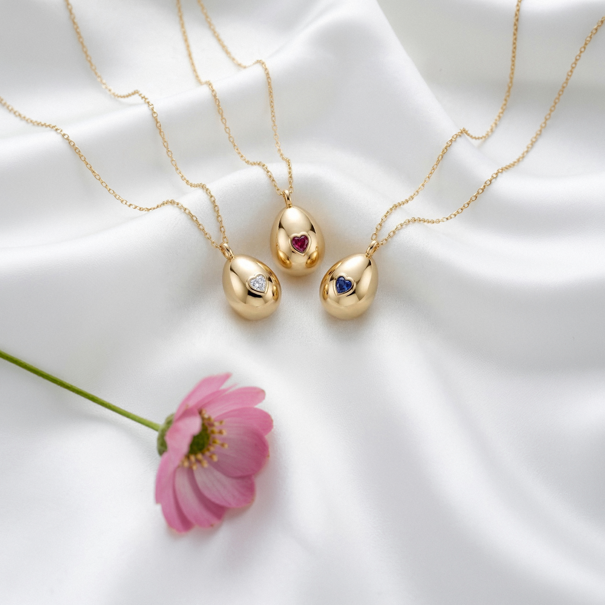 Easter Egg Heart Stone Birthstone Custom Necklace 14K Gold / Silver