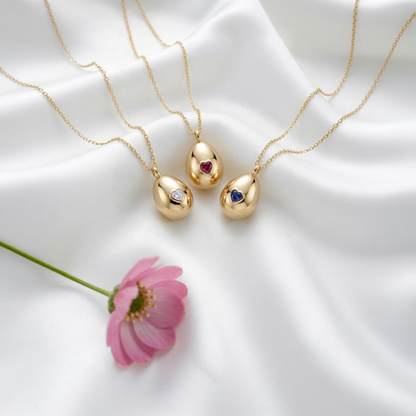 Easter Egg Heart Stone Birthstone Custom Necklace 14K Gold / Silver