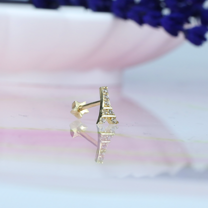 Eiffel Tower Flatback Ear Piercing 14K Gold with CZ Stone
