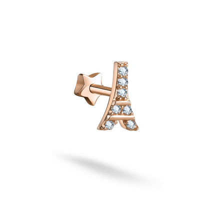 Eiffel Tower Flatback Ear Piercing 14K Gold with CZ Stone