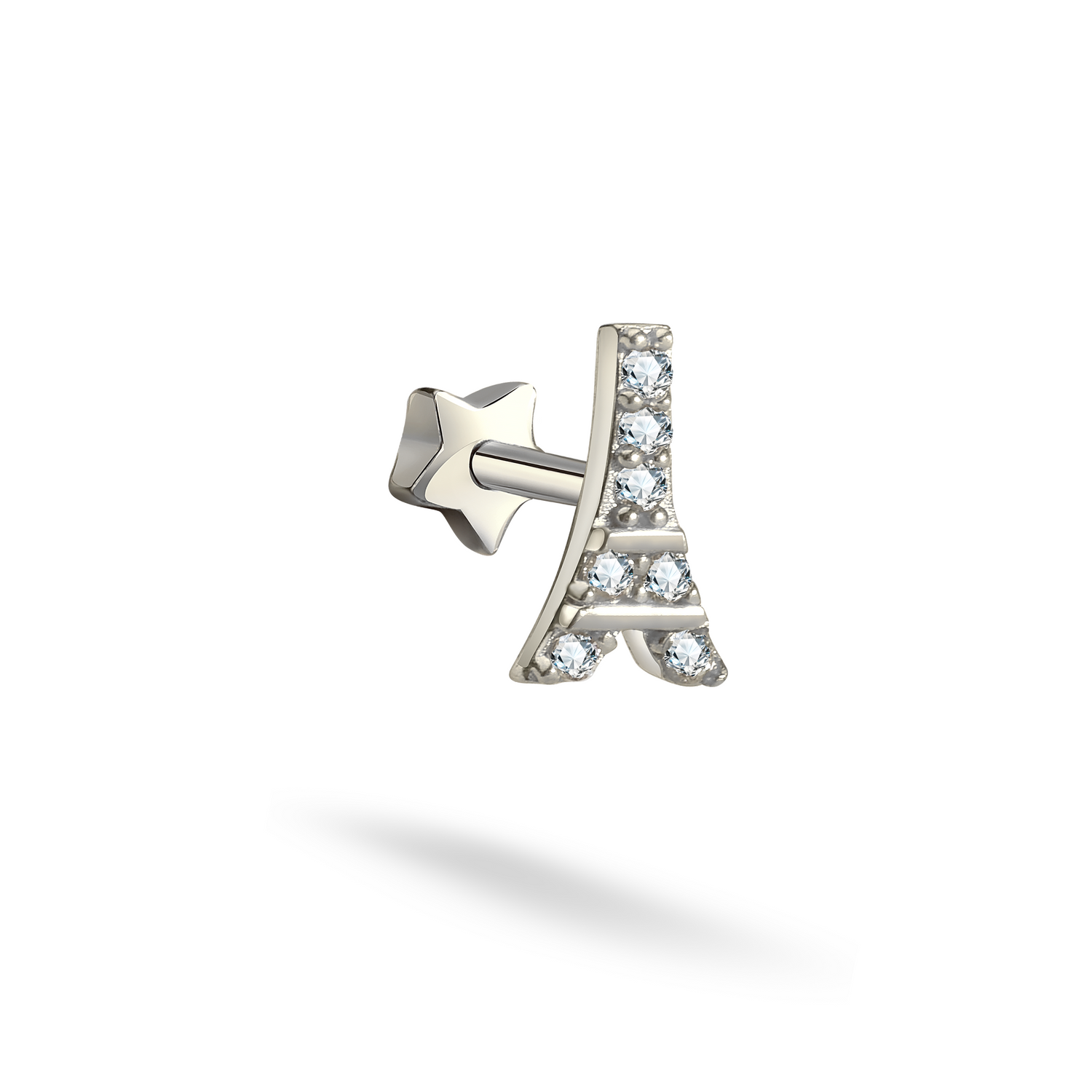 Eiffel Tower Flatback Ear Piercing 14K Gold with CZ Stone