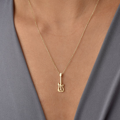 Electric Guitar Necklace Silver hand crafted guitar necklace inspired by rock guitar musical jewelry design