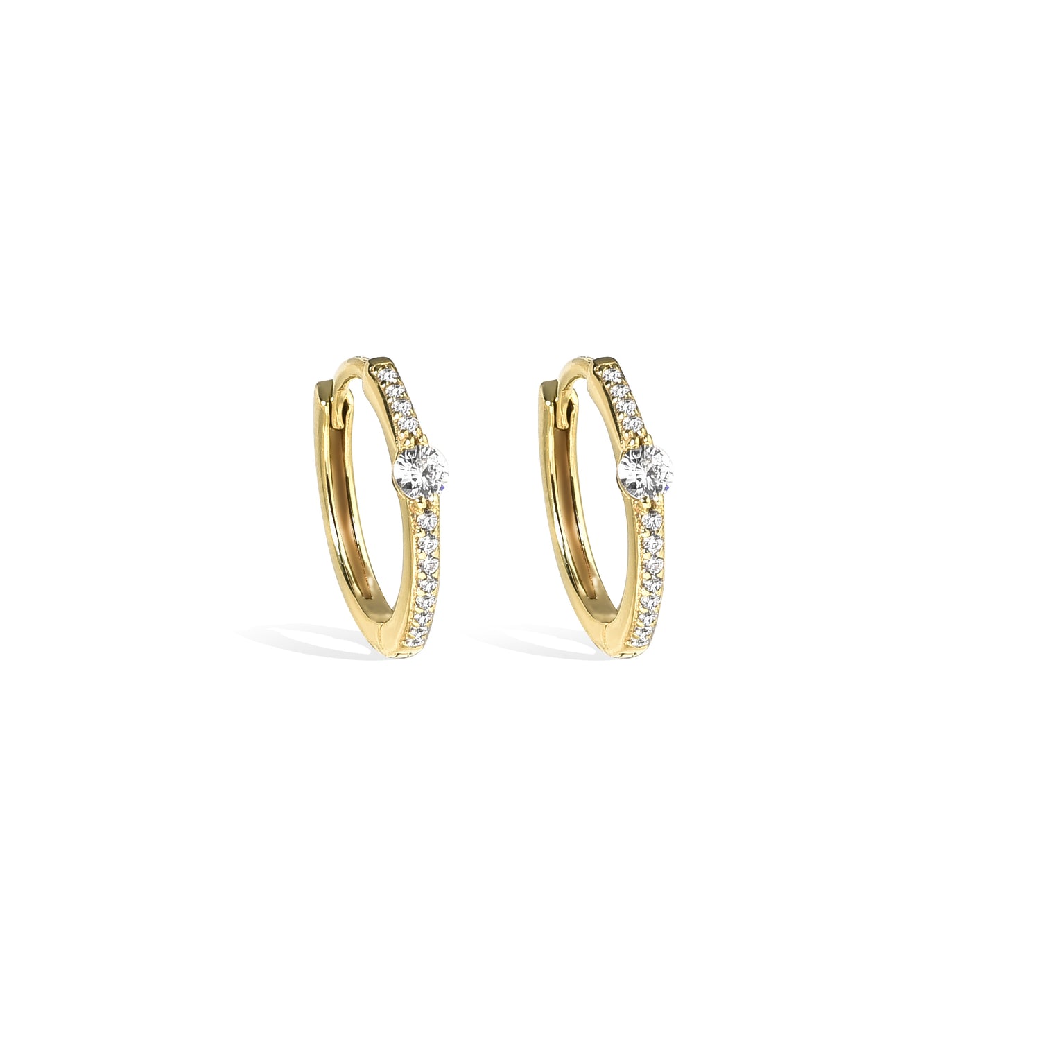 Elegant Diamond Hoops Earrings 14K Gold