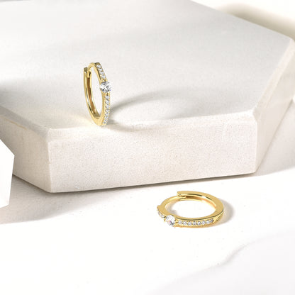 Elegant Diamond Hoops Earrings 14K Gold