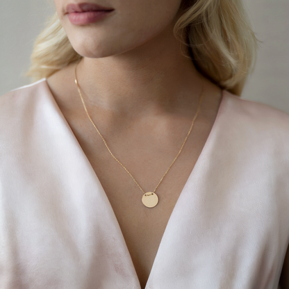Elegant Disc Round Necklace 14K Gold