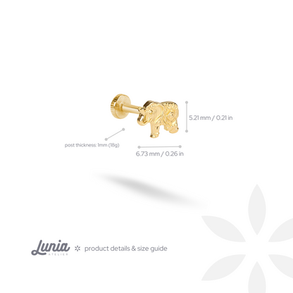 Elephant of Abundance Flatback Ear Piercing 14K Gold