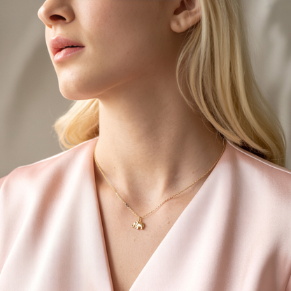 Elephant Pendant Necklace 14K Gold, a meaningful elephant jewelry piece and elephant lover gift inspired by wildlife and nature.