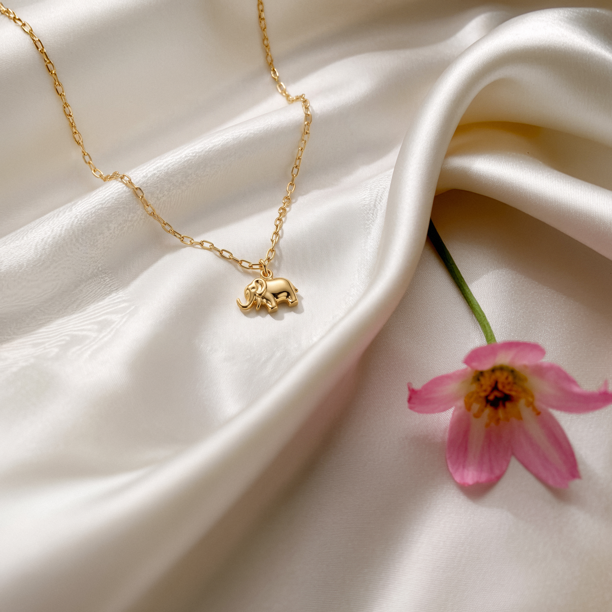 Elephant Pendant Necklace 14K Gold