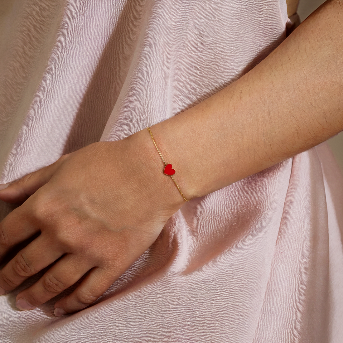 Enamel Heart Bracelet 14K Gold