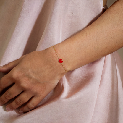 Enamel Heart Bracelet 14K Gold