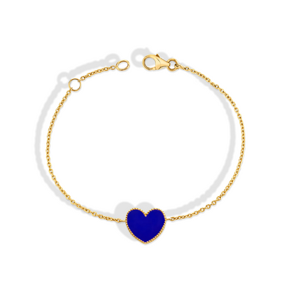 Gold Enamel Heart Charm Bracelet – 14K
