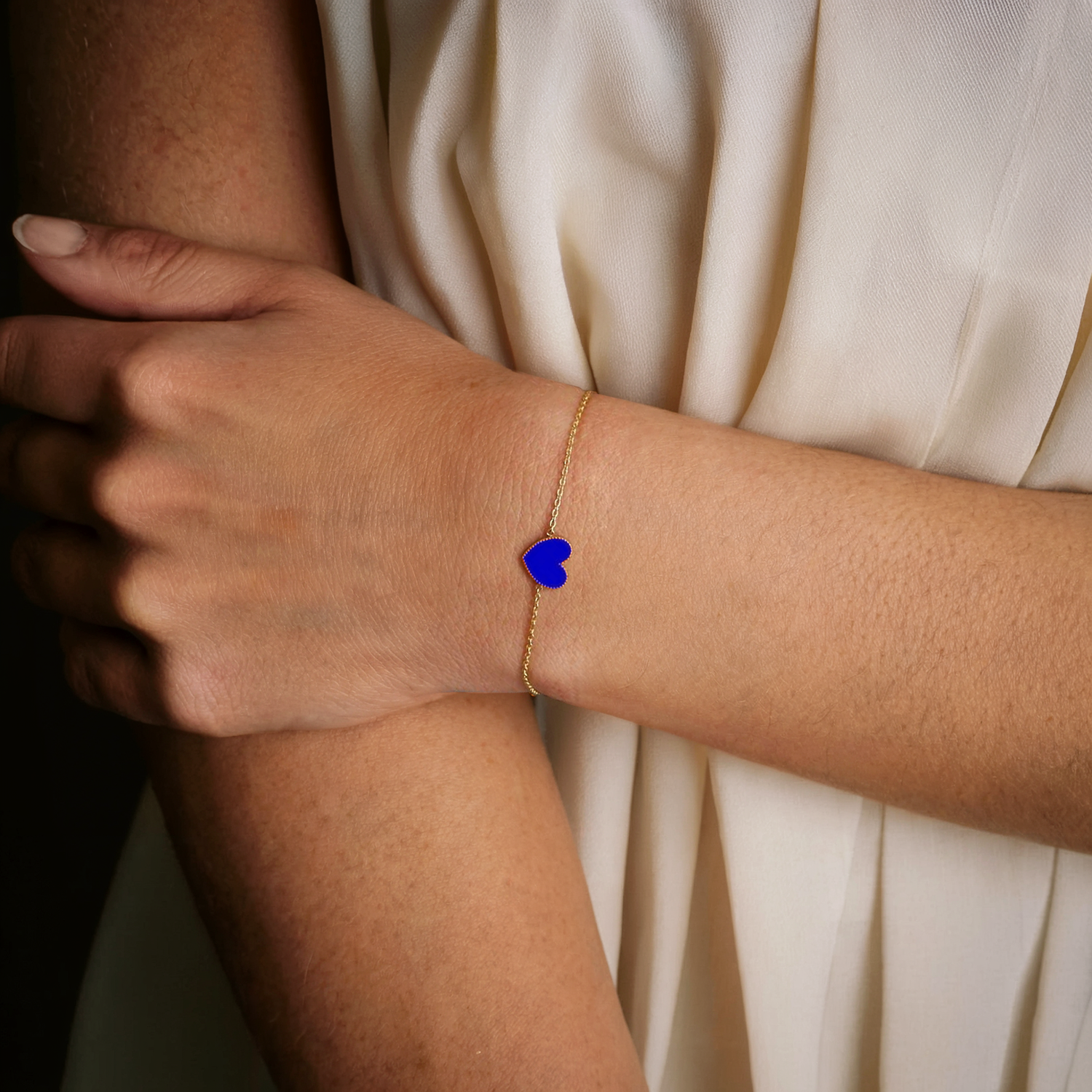 Enamel Heart Bracelet 14K Gold