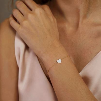 14K Gold Bracelet with Enamel Heart Charm
