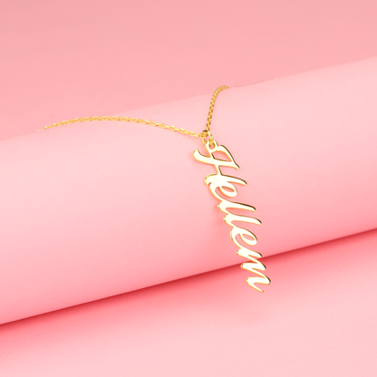 Essence Vertical Personalized Name Custom Necklace 14K Gold