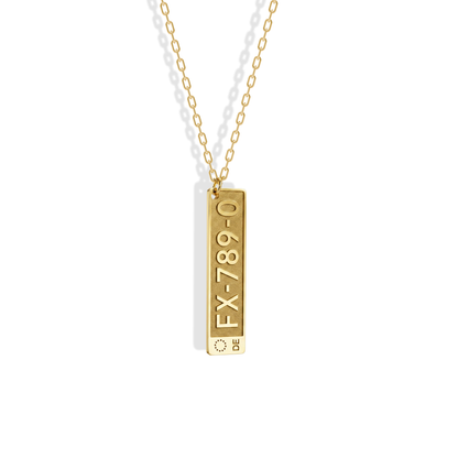 European Car License Plate Custom Necklace 14K Gold / Silver is a meaningful keepsake inspired by the iconic style of European license plates