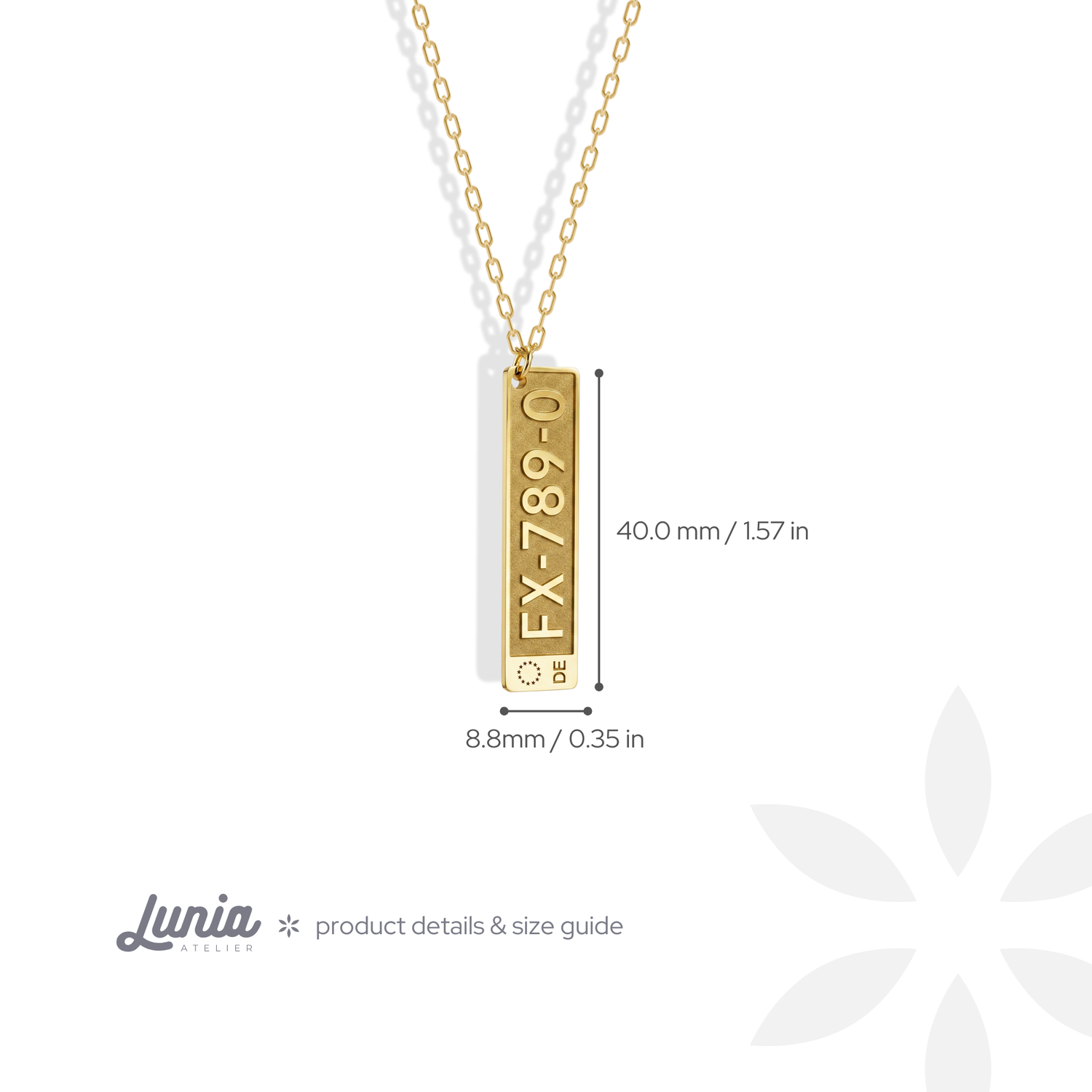 European Car License Plate Custom Necklace 14K Gold / Silver