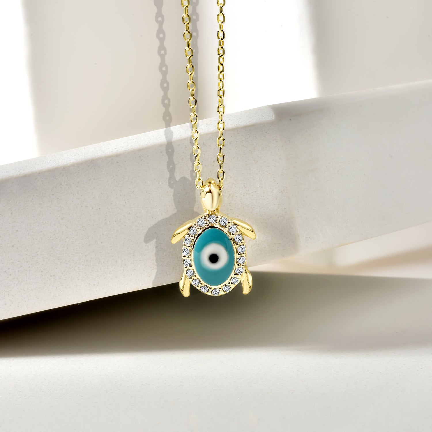 Evil Eye Bead Caretta Necklace 14K Gold