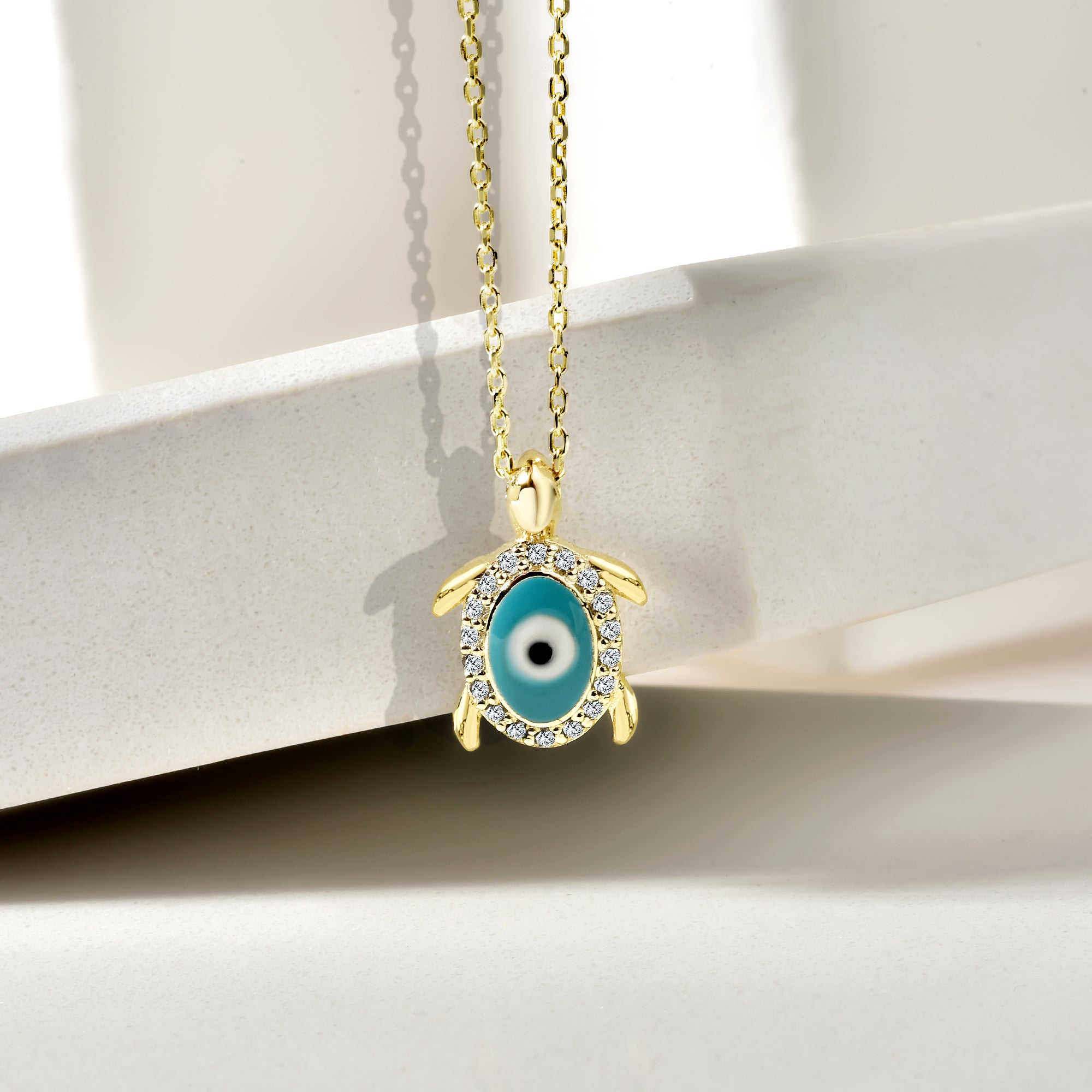 Evil Eye Bead Caretta Necklace 14K Gold