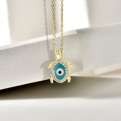 Evil Eye Bead Caretta Necklace 14K Gold