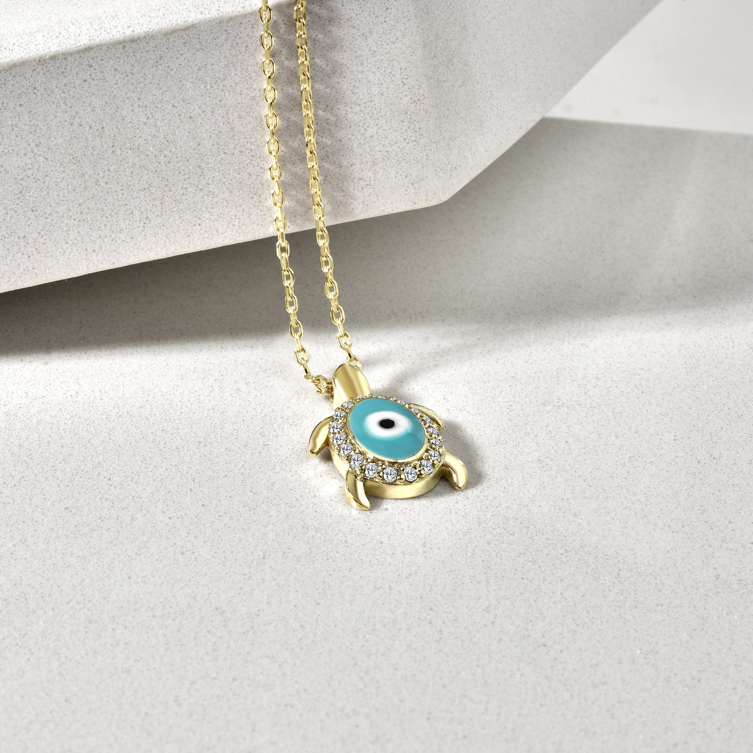 Evil Eye Bead Caretta Necklace 14K Gold