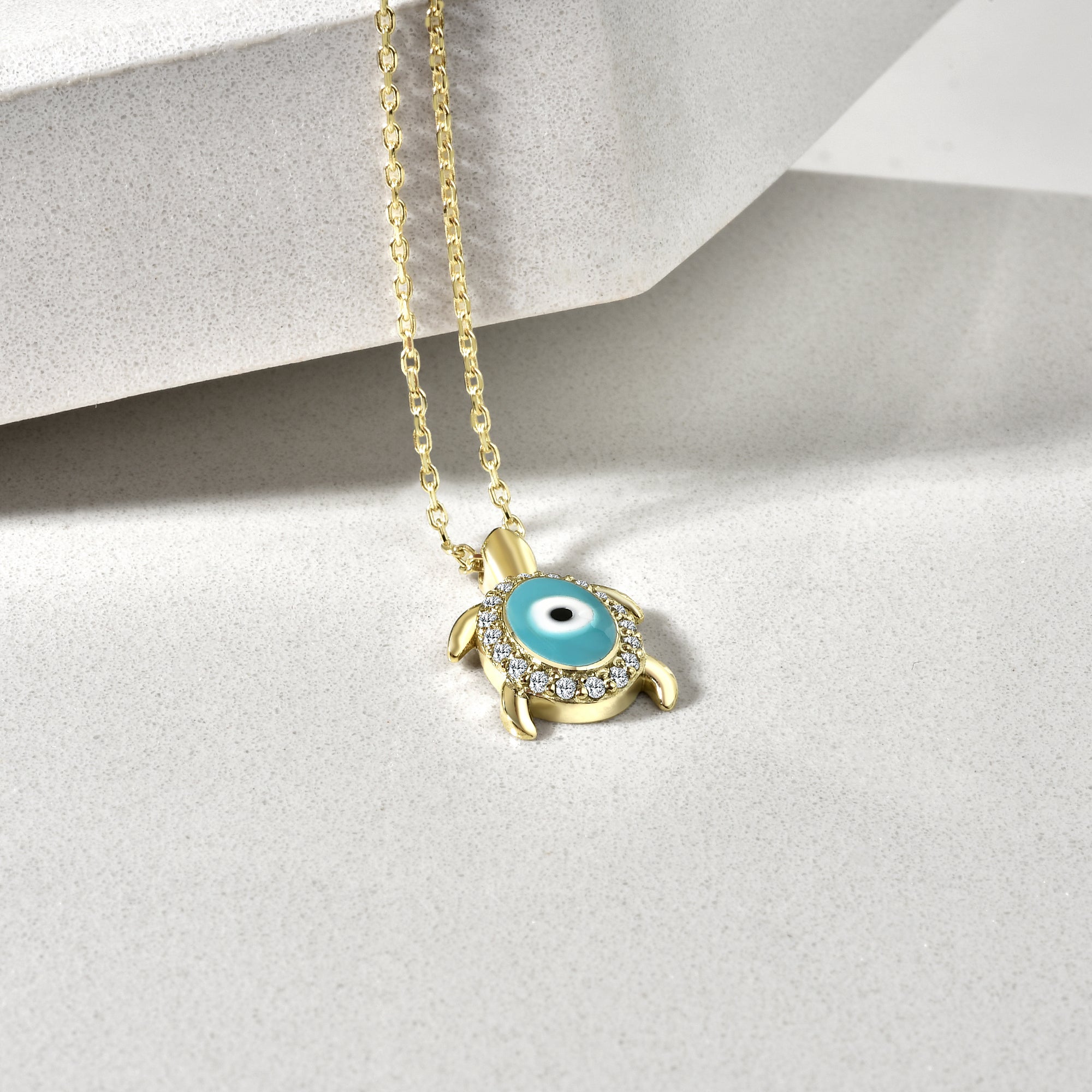 Evil Eye Bead Caretta Necklace 14K Gold