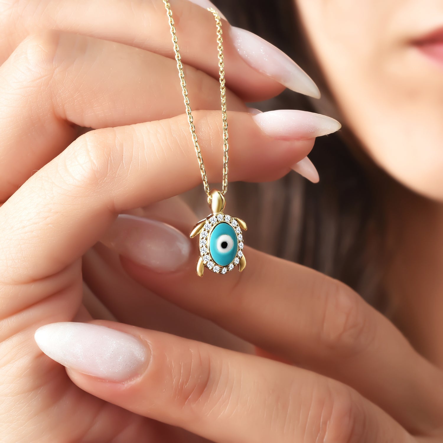 Evil Eye Bead Caretta Necklace 14K Gold