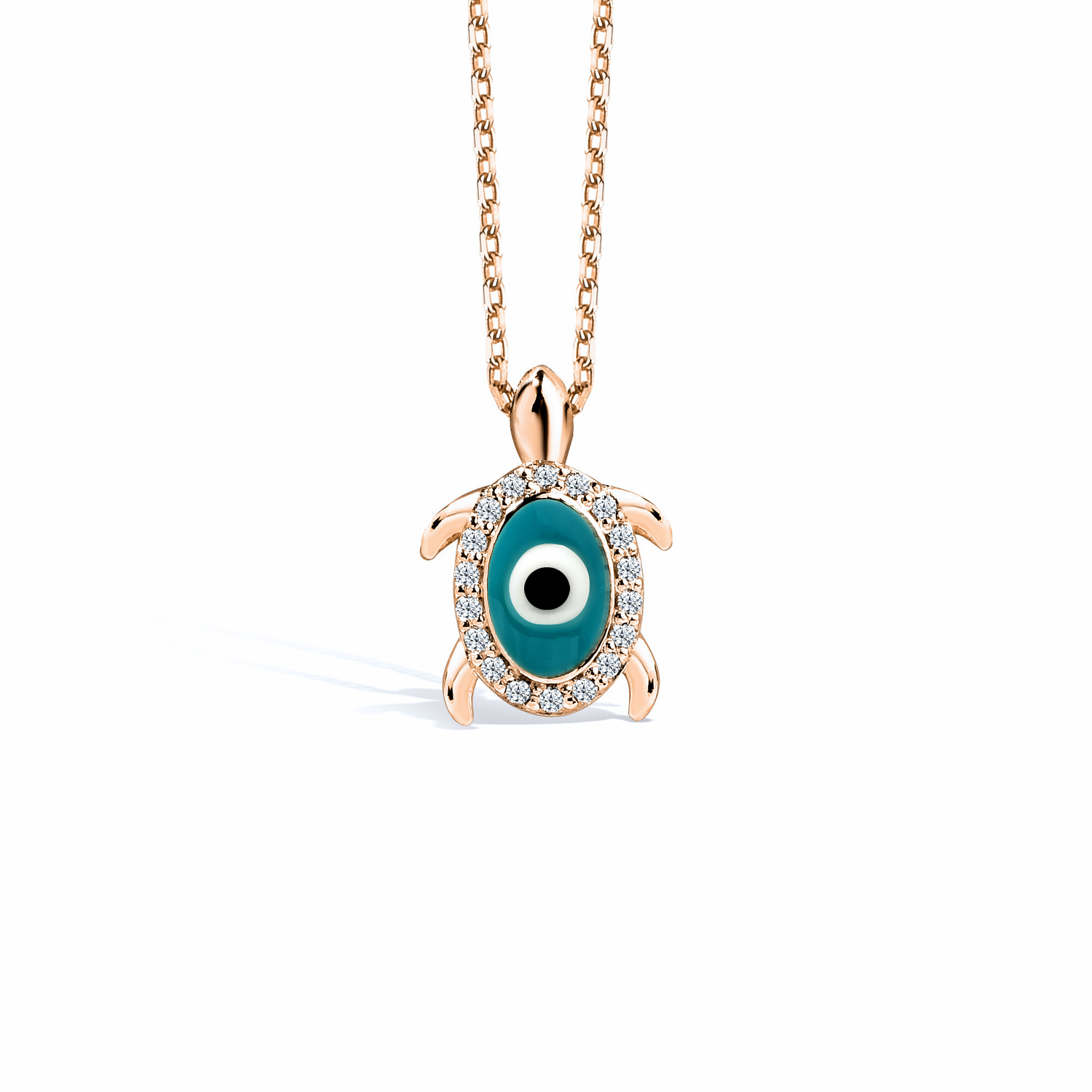 Evil Eye Bead Caretta Necklace 14K Gold