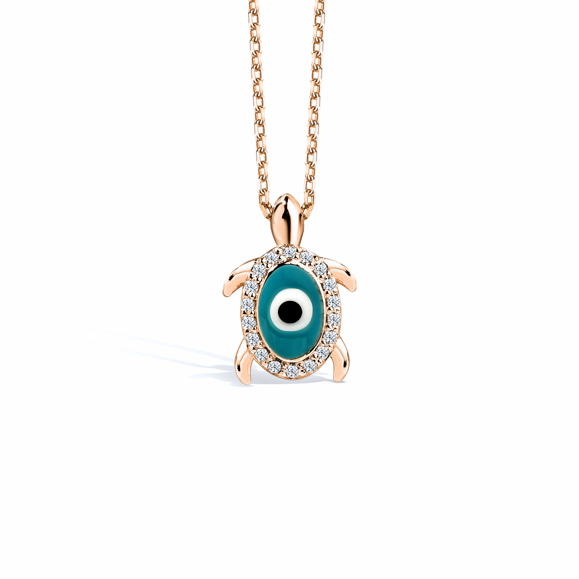 Evil Eye Bead Caretta Necklace 14K Gold