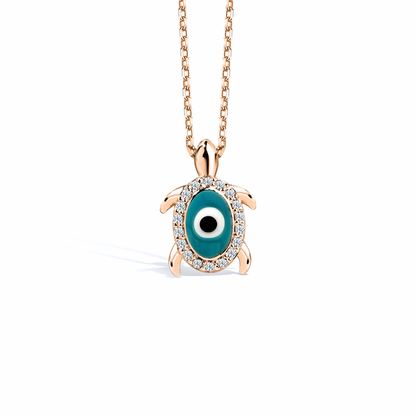 Evil Eye Bead Caretta Necklace 14K Gold