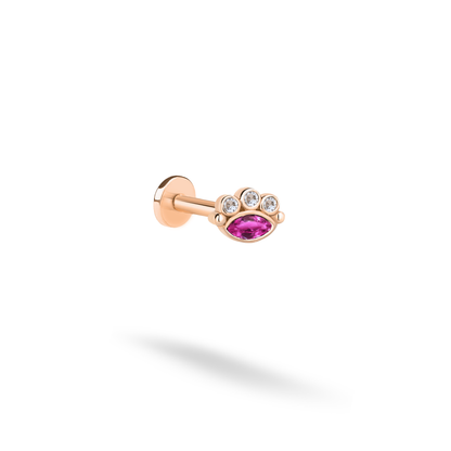 Evil Eye Purple Flatback Ear Piercing 14K Gold with CZ Stone