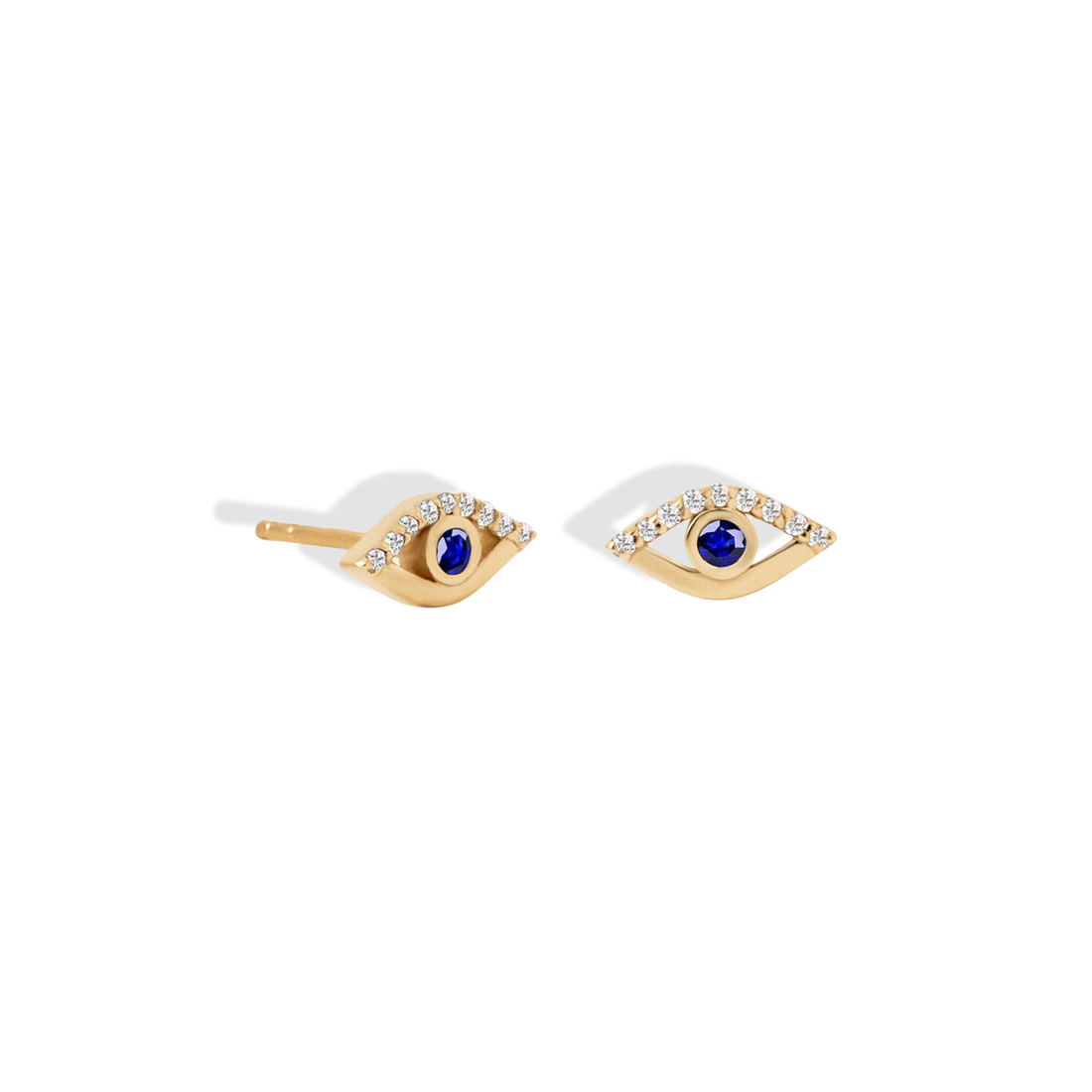 Blue Diamond Evil Eye Earrings in 14K Gold
