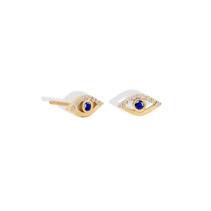 Blue Diamond Evil Eye Earrings in 14K Gold