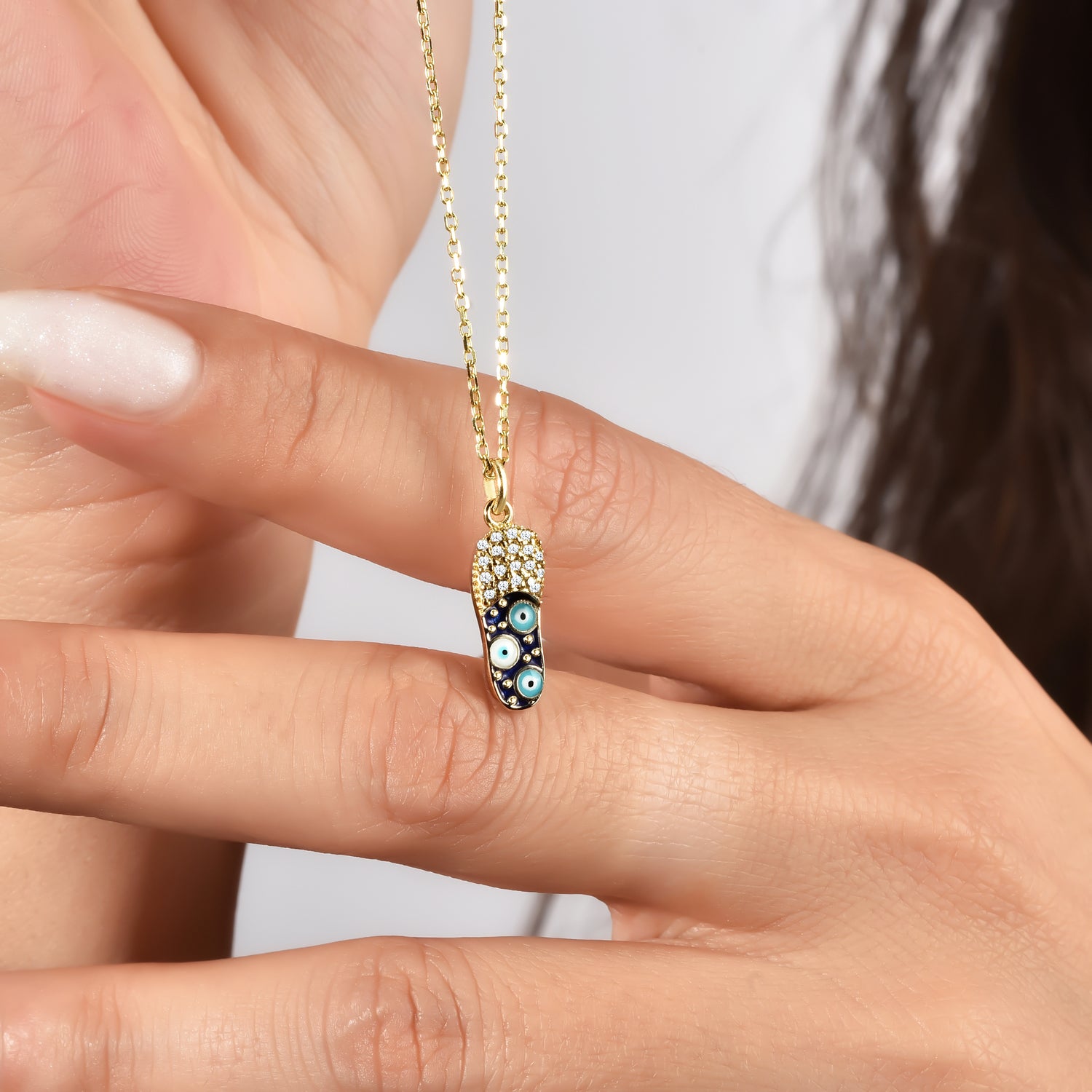 Eye Evil Eye Slippers Diamond Necklace 14K Gold