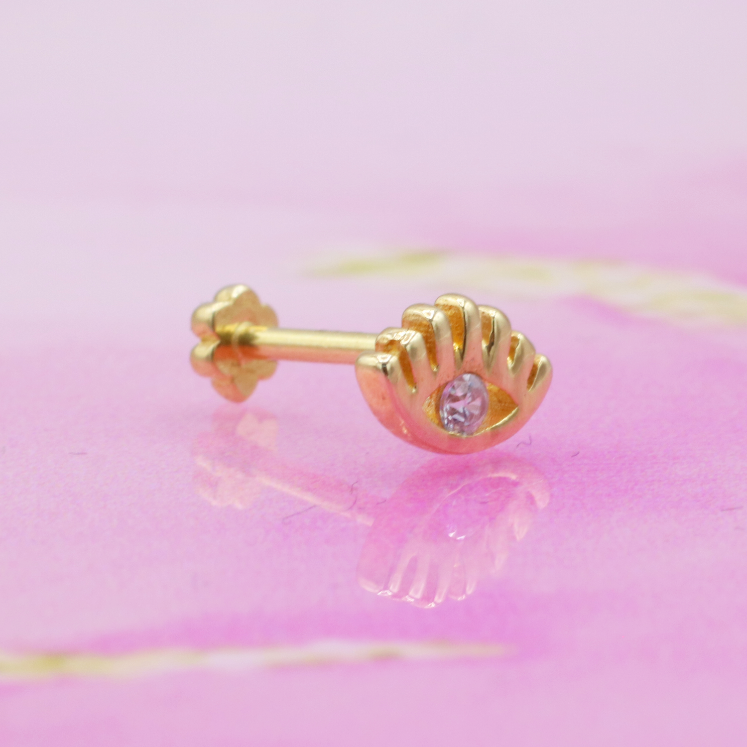 Eye Flatback Ear Piercing 14K Gold with CZ Stone