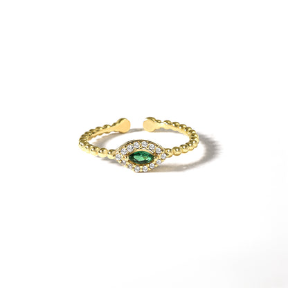 Eye Green Diamond Open Ring 14K Gold