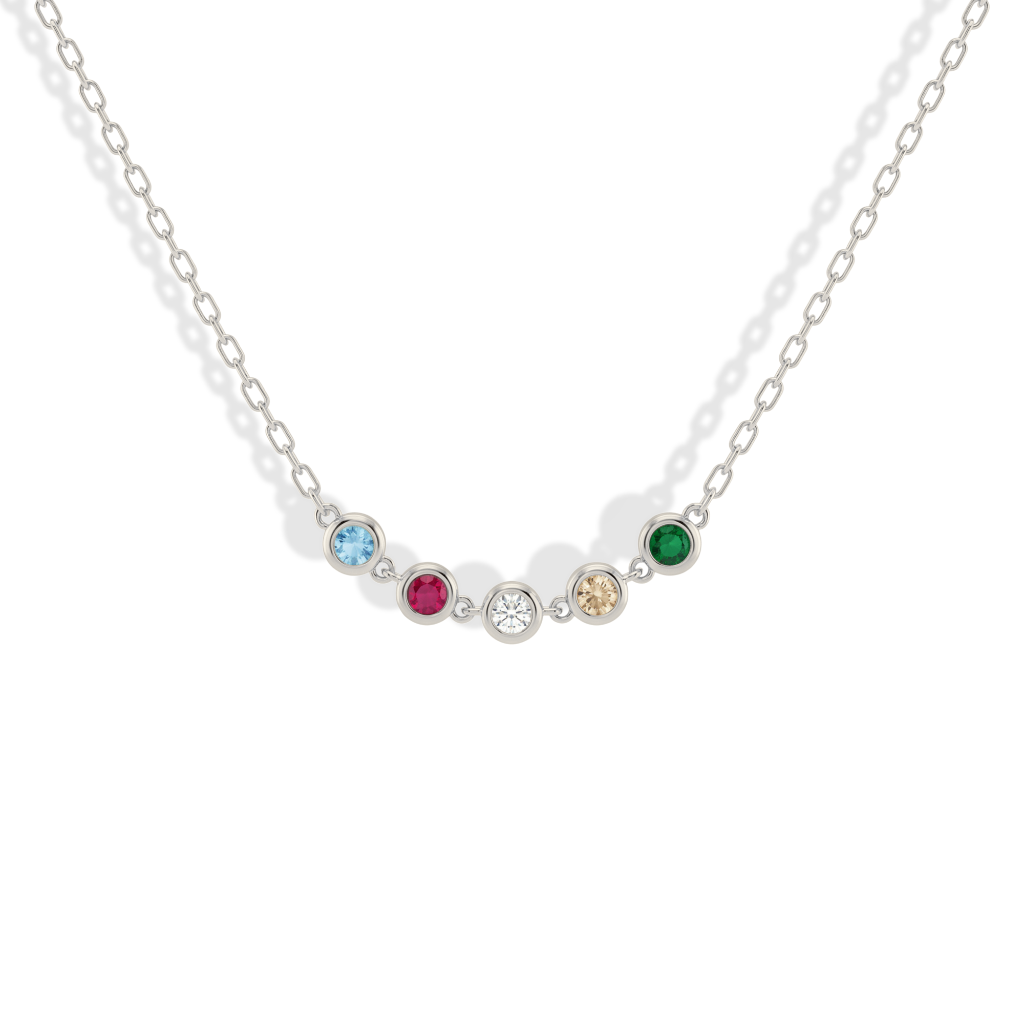 Family Round Birthstone Five Stone Custom Necklace 14K Gold