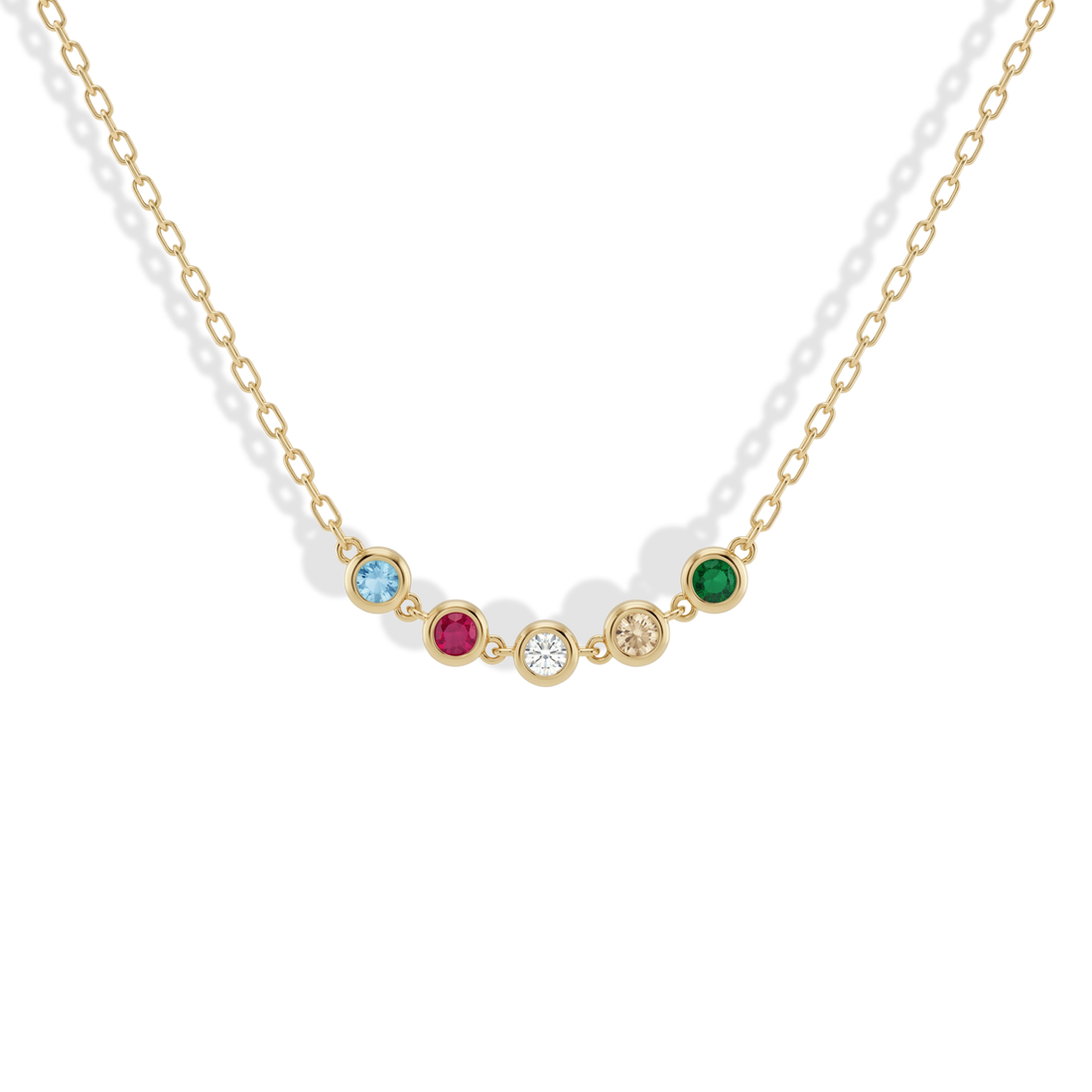 Family Round Birthstone Five Stone Custom Necklace 14K Gold