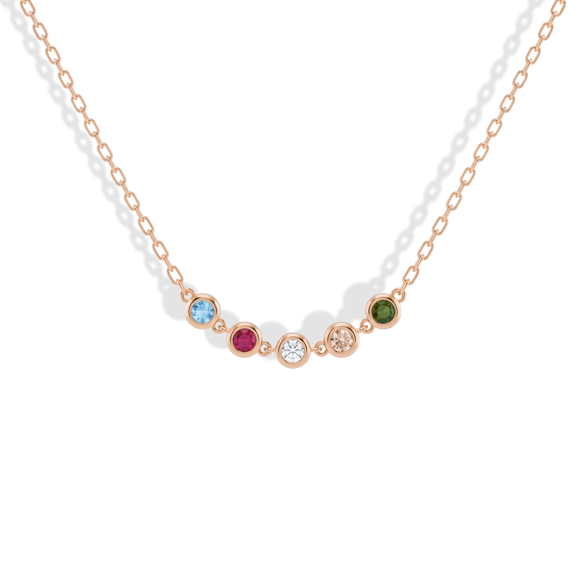 Family Round Birthstone Five Stone Custom Necklace 14K Gold