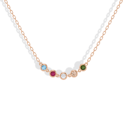 Family Round Birthstone Five Stone Custom Necklace 14K Gold